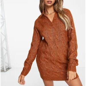 Rust knit collared sweater dress